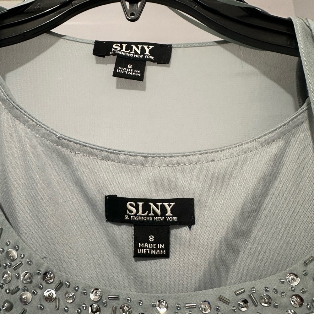 SLNY Embellished Gray Dress